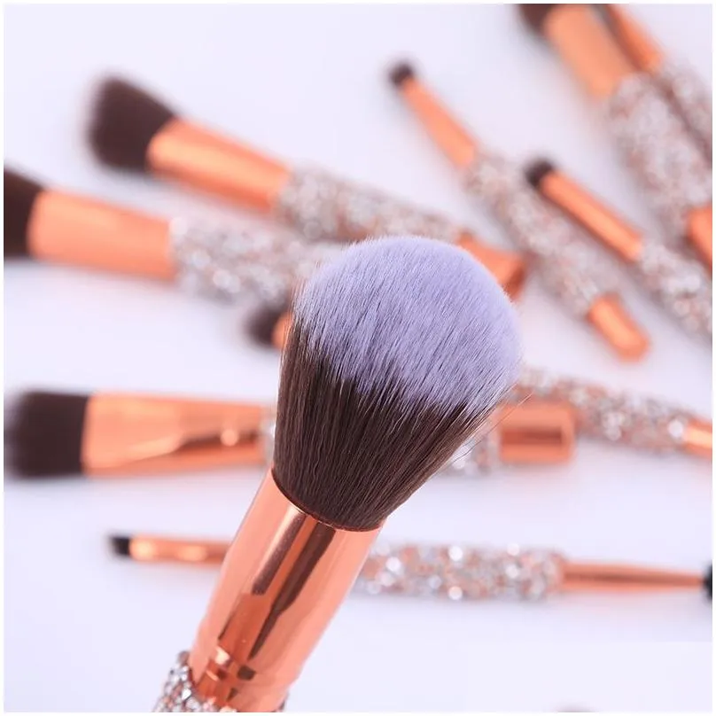 Professional Make up Brushes 10pcs set Diamond brush Bag Powder Foundation Makeup tools Eye shadow brushs Eyeliner Brow