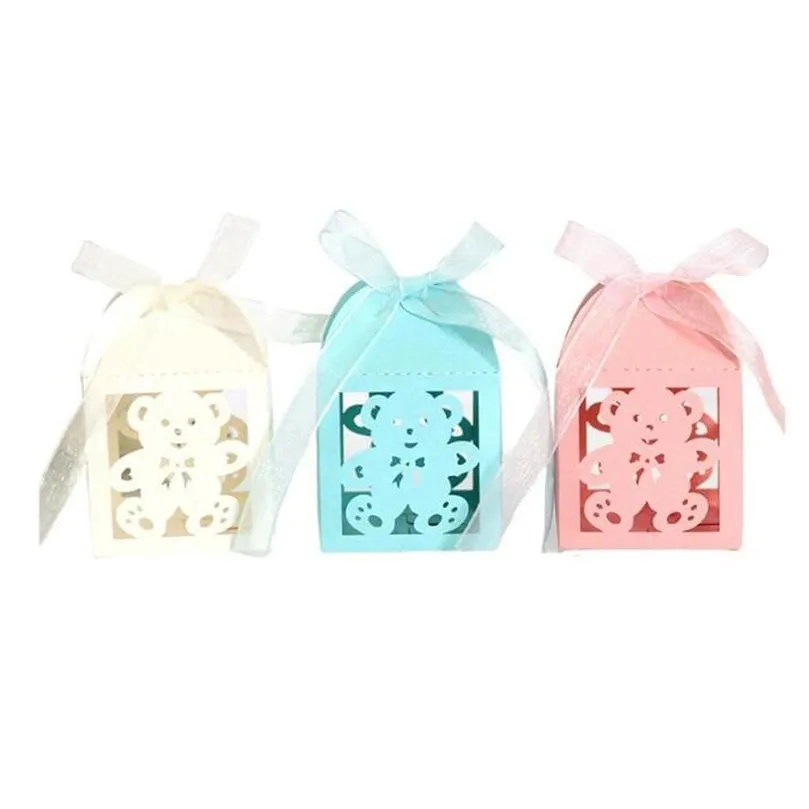 Baby Shower Gift Box Laser Hollow Cute Bear Chocolate Packaging Boxes Children`s Day Birthday Party Favors Decor Supplies