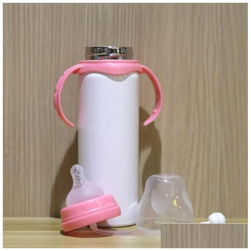 DIY Sublimation Sippy Cup White Blanks Vacuum Tumbler Stainless Steel Bottles With Handle Baby Milk Straw Bottle Sea LSK17127827