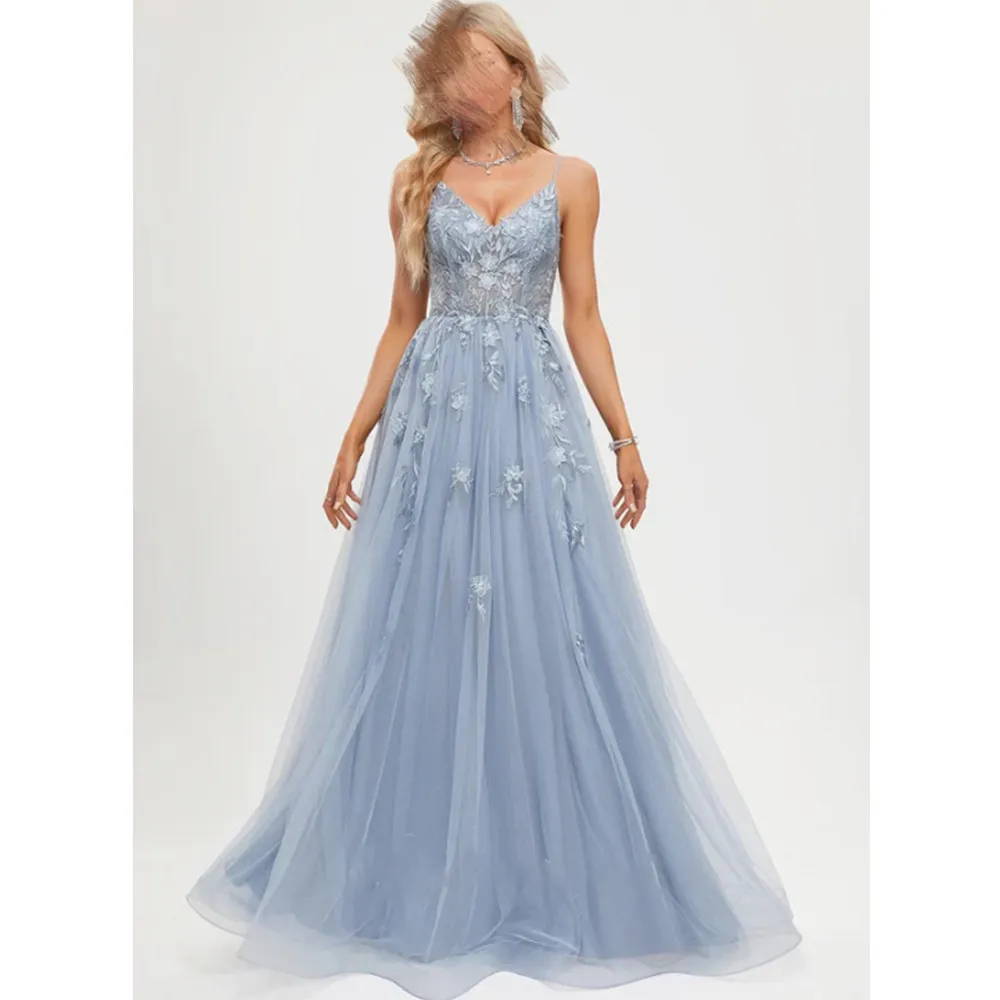 A-line Prom Evening Dresses Woman Tulle V-Neck Long Elegant Formal Occasion Dresses 2024 Sleeveless Party Cocktail Gown