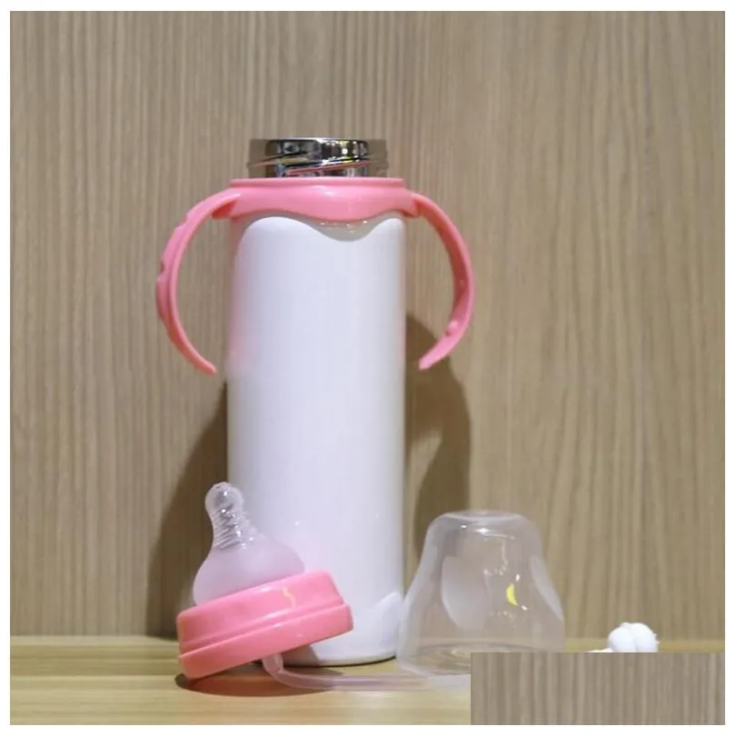 DIY Sublimation Sippy Cup White Blanks Vacuum Tumbler Stainless Steel Bottles With Handle Baby Milk Straw Bottle Sea LSK17127827