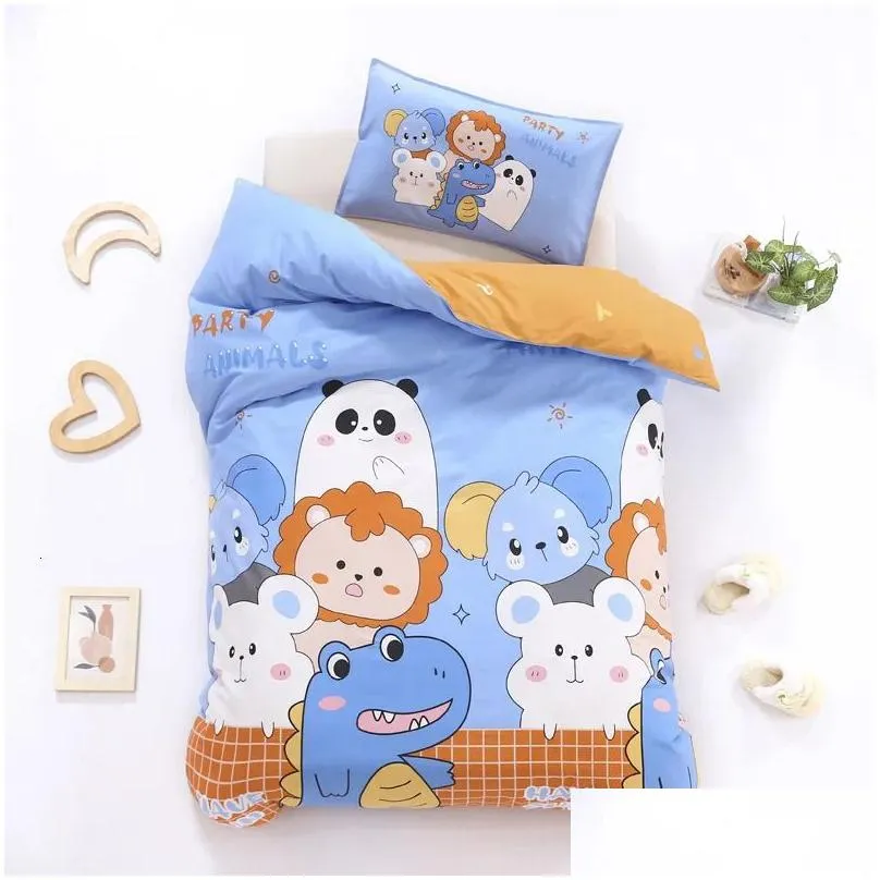 3pcsset Cartoon Cotton Bedding Set Crib Linen Kit Kindergarten Bed Sheet Pillowcase Duvet Cover Without Filler CP27 240325