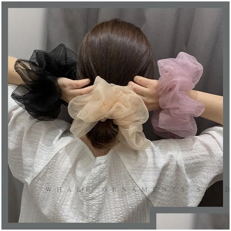 Lady Chiffon Hair Scrunchies Women Girl Solid Elastic Hair Bands Hair Rope Ponytail Holder Large Intestine Sports Dance