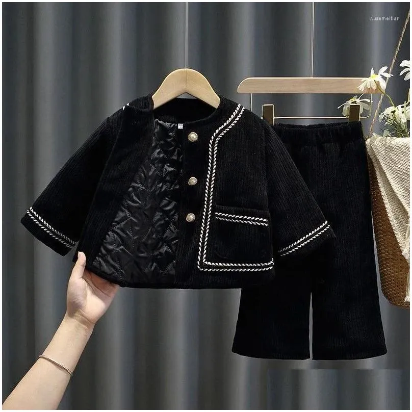 Clothing Sets Girls Coat Pants Kids Suits 2PCS/Set Cotton 2024 Black Spring Autumn Formal Sport Teenagers Children