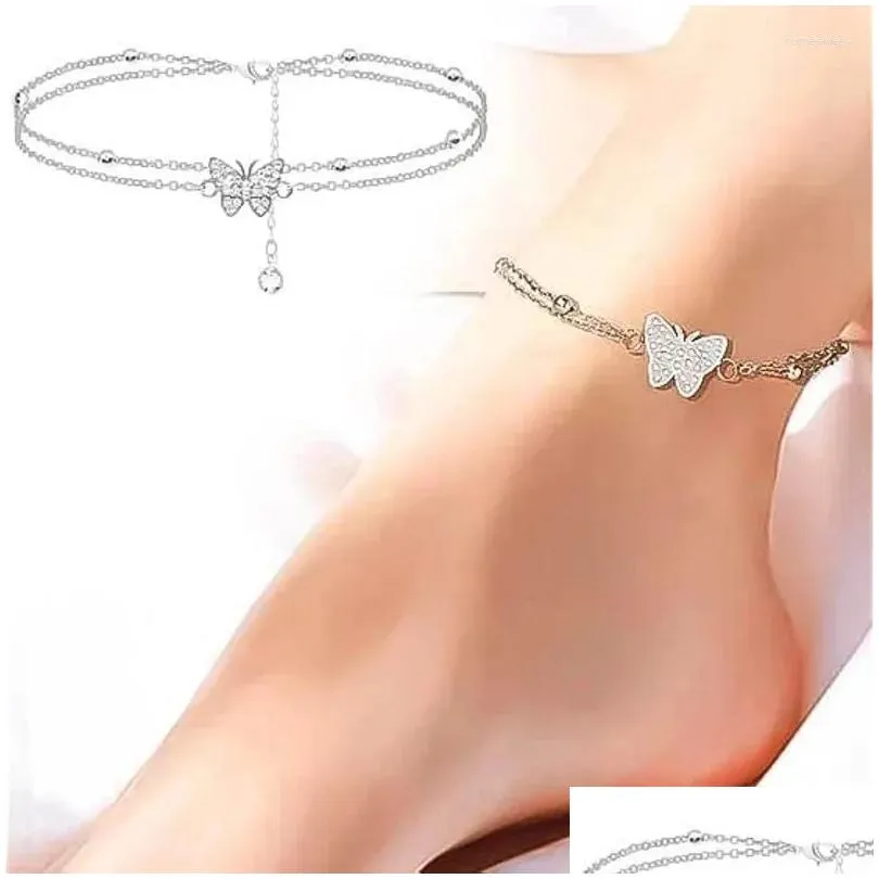 Anklets Zircon Crystal Butterfly Ankle Bracelets For Women Multilayer Anklet Women`s Shaped Initial Jewelry Gifts Her