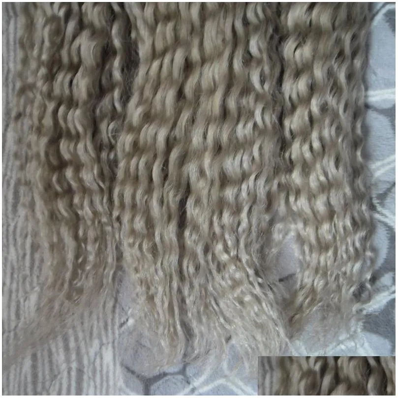 Silvery kinky curly Remy Hair Extensions Pre Bonded Nano Loop Ring Hair 200g 7a 100 Remy Hair 200pcs Nano Rings Beads7566190