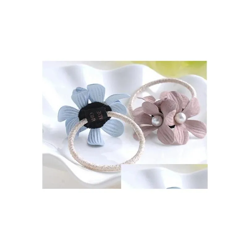 1PC Girls Three Floral Scrunchy Elastic Hair Bands Flower Rubber Bands Hair Rings Ropes Ornaments Accessories for Womens1318817