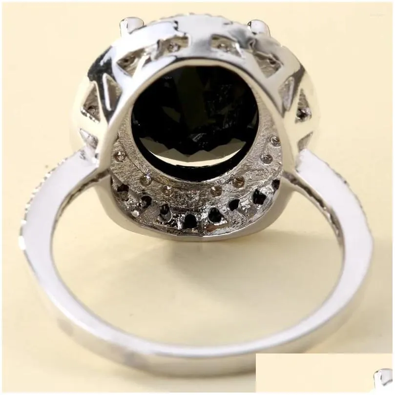 Cluster Rings HOYON Inlaid Black Gemstone Zircon Ring For Women 925 Sliver Color Wedding Jewelry Gem Two Tone Diamond