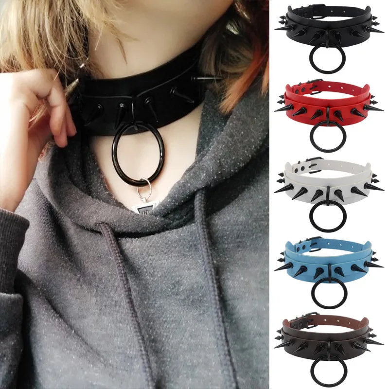 Chokers Gothic Black Spiked Punk Choker Collar Spikes Rivets Studded Chocker Necklace For Women Men Bondage Cosplay Goth Jewelry Drop Ot4Tu