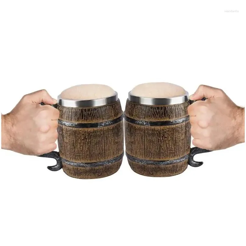 Mugs 450ml Wood Style Beer Mug Portable Barrel Cup Double Wall Drinking Christmas Gift For Tea Milk