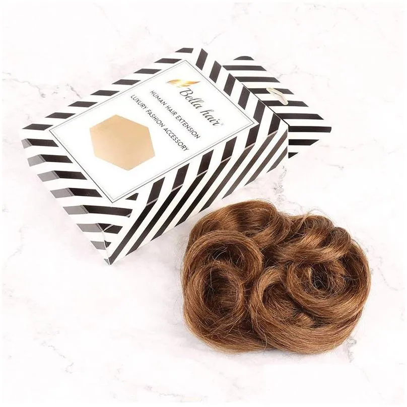 Real Human Hair Scrunchie Bun Up Do Hair Pieces Wavy Curly or Messy Ponytail Extension Natural Color 4 8 27 30 60 613 Silver Grey