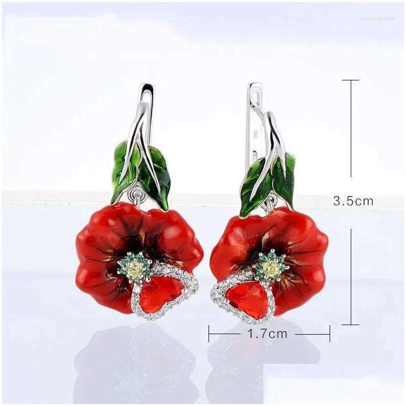 Dangle Earrings MOONROCY Rose Gold Color Red Flower Trendy Crystal Pendant Hook For Women Girls Vintage Jewelry Wholesale