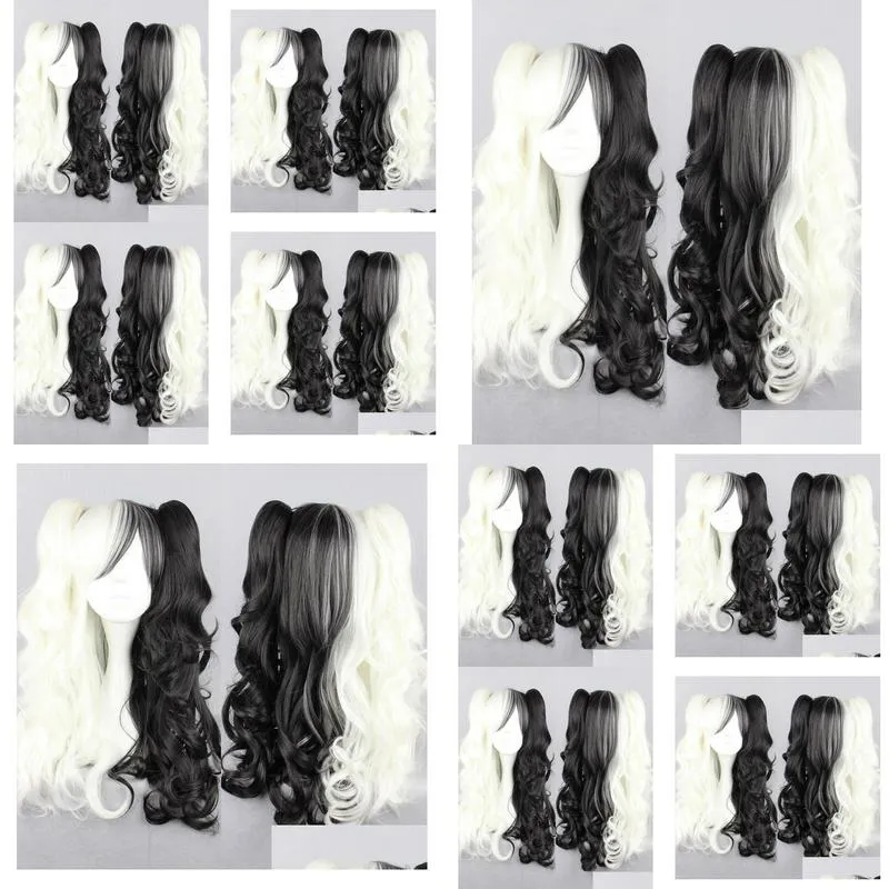 Danganronpa Dangan Ronpa Monokuma Long Cosplay Hair Ponytails Wigs4555553