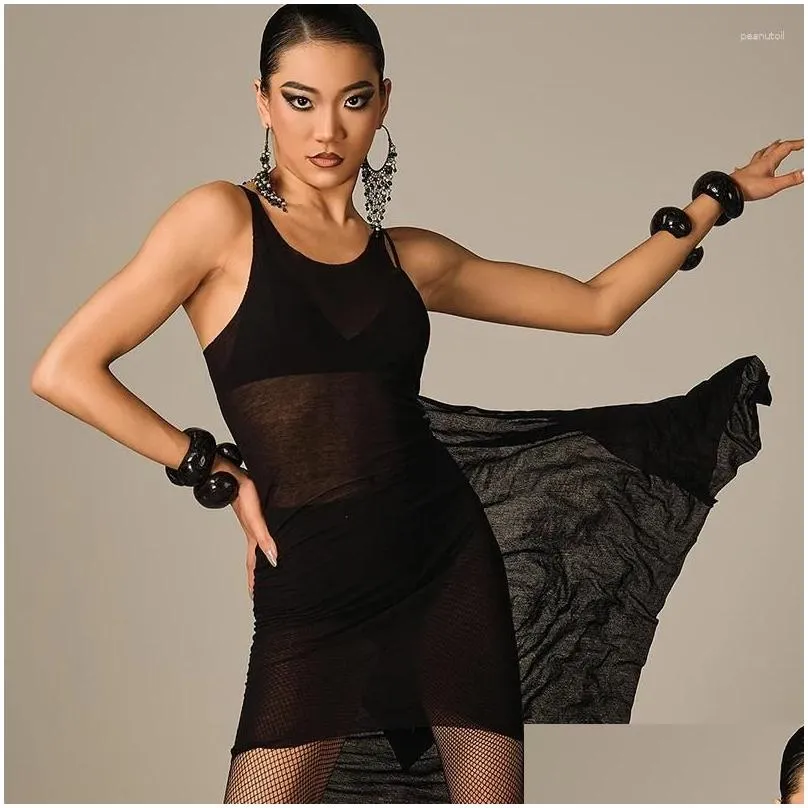 Stage Wear 2024 Latin Dance Performance Dress For Women Sexy Mesh Irregular Female Chacha Rumba Adult DQS15798