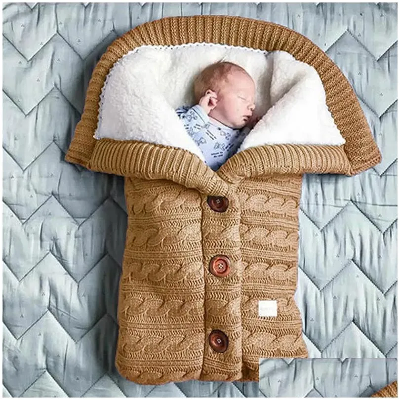 Newborn Baby Winter Warm Sleeping Bags Infant Button Knit Swaddle Wrap Swaddling Stroller Wrap Toddler Blanket Sleeping