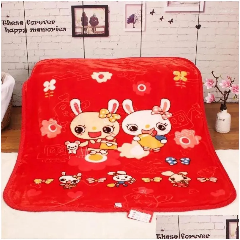 Blankets Autumn Winter Coral Velvet Baby Blanke Double-layer Thickened Sleeping Blanket Cartoon Children`s Rug Soft Skin-friendly