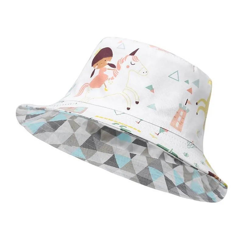 Designer Kids Bucket Hat Double Sided Wear Hats Boys Girls Fishing Hats Cotton Sun Hat Cartoon Style Summer Outdoor Hat