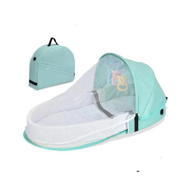 Baby Bed Folding Portable Baby Crib with Net and Awning Baby Nest Portable Baby Bed for Camping Infant Bed Bassinet for Baby 240326