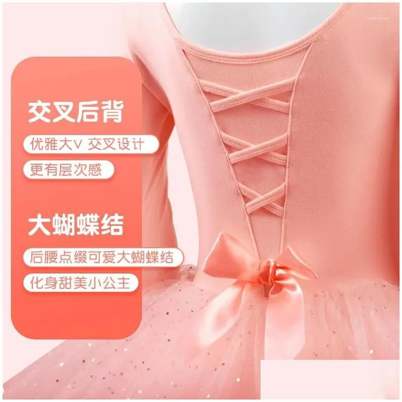 Stage Wear 1pcs/lot Girls Ballet Dance Tutu Dress Kids Children Short Long Sleeves Tulle V Back Bowknot Leotard Costumes