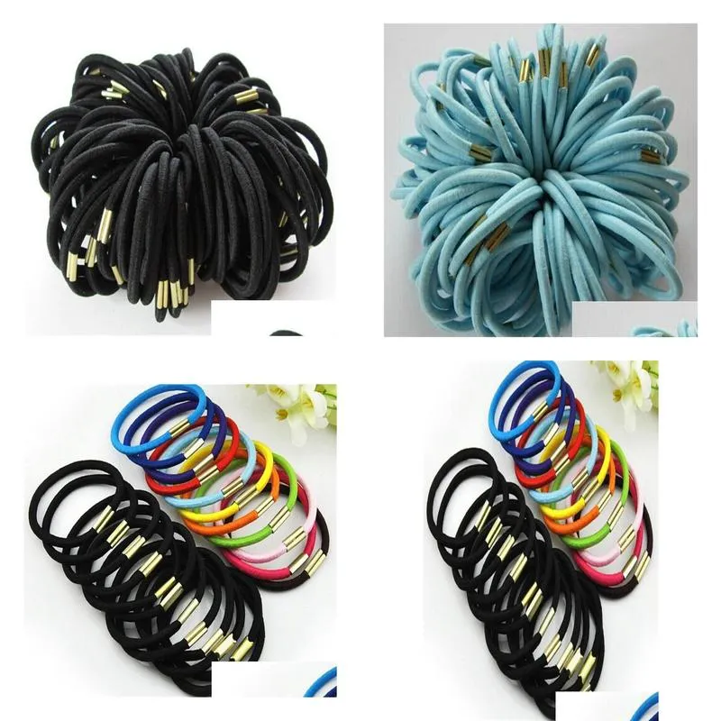 Black and Candy Colored Hair Holders Elasticity Rubber Hairband Tie for Girl Women Hair Accessories 200 PCS4992407