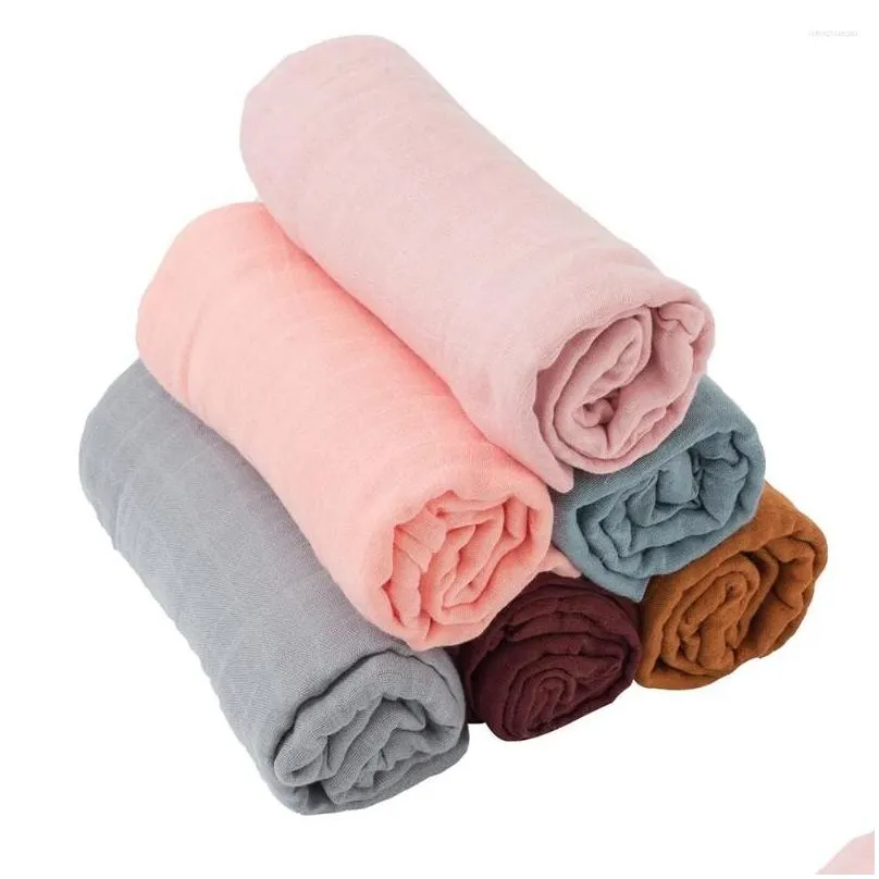 Blankets Baby Solid Color Gauze Muslin Blanket 2-layer Bamboo Cotton Bath Towel Born Swaddle Wrapping Infant Diapers Cloths