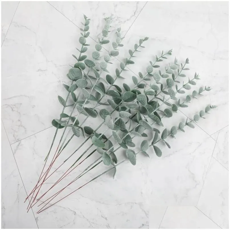 Decorative Flowers 10PCS Artificial Eucalyptus Leave Greenery Stems With Frost For Vase Home Party Wedding Decoration Outdoor DIY