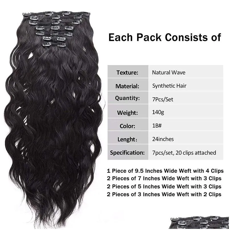 Clip In Hair Extensions Synthetic Hair Extensions For Women Natural Wave Hair Heat Resistant Fiber Blonde1581020