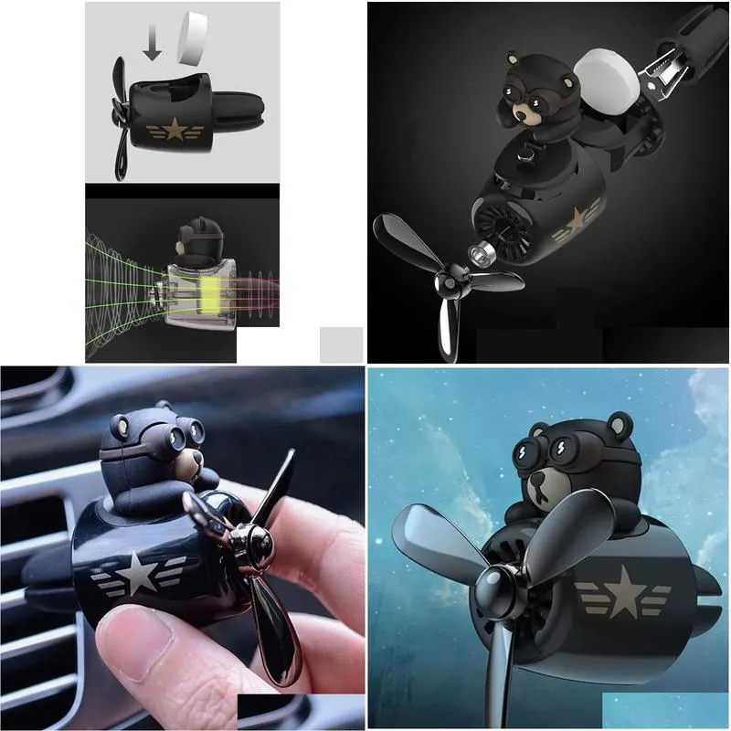 Car Air Freshener Aromatherapy Pilot Rotating Propeller Air Outlet Fragrance Flavor Bear Pilot Car Accessories 240322