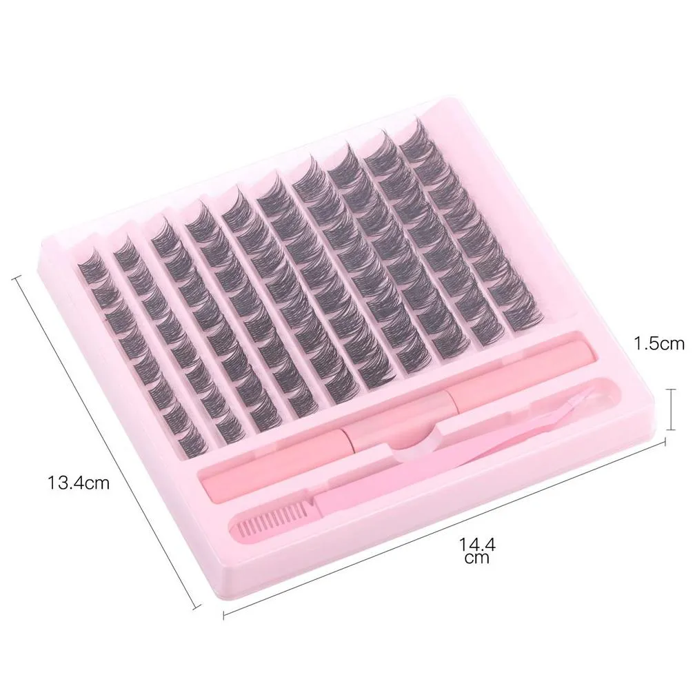 Wholesale 80 clusters eyelashes DIY segment false eyelash glue tweezers set with Eyelash tool kit