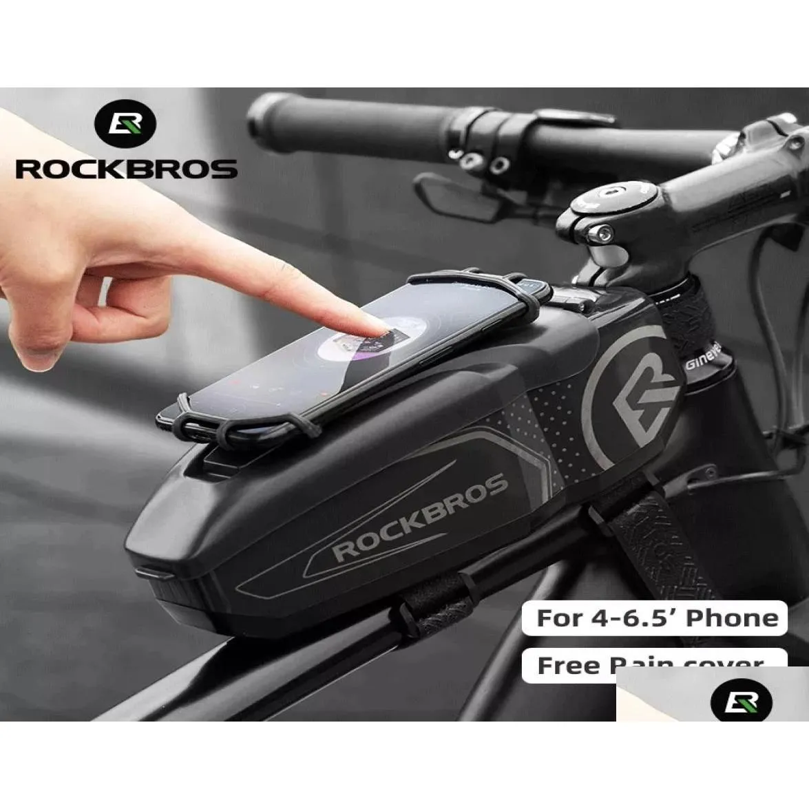 ROCKBROS Rainproof Bike Bag For 465quotFront Phone Bags Special PC Hard Shell With Rain Cover Motorcycle Cycling Accessor5677222