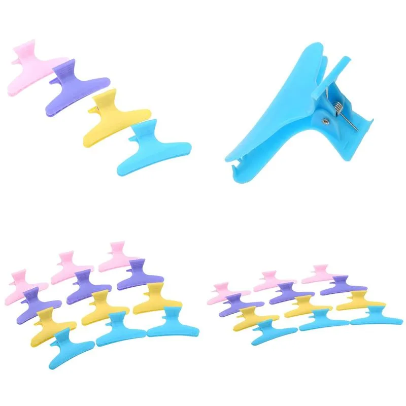 Whole 12pcs Fashion Plastic Colorful Hair Clips Hairdressing Tool Butterfly Hair Claw Salon Section Clip Clamps Hairpin Styli2319887