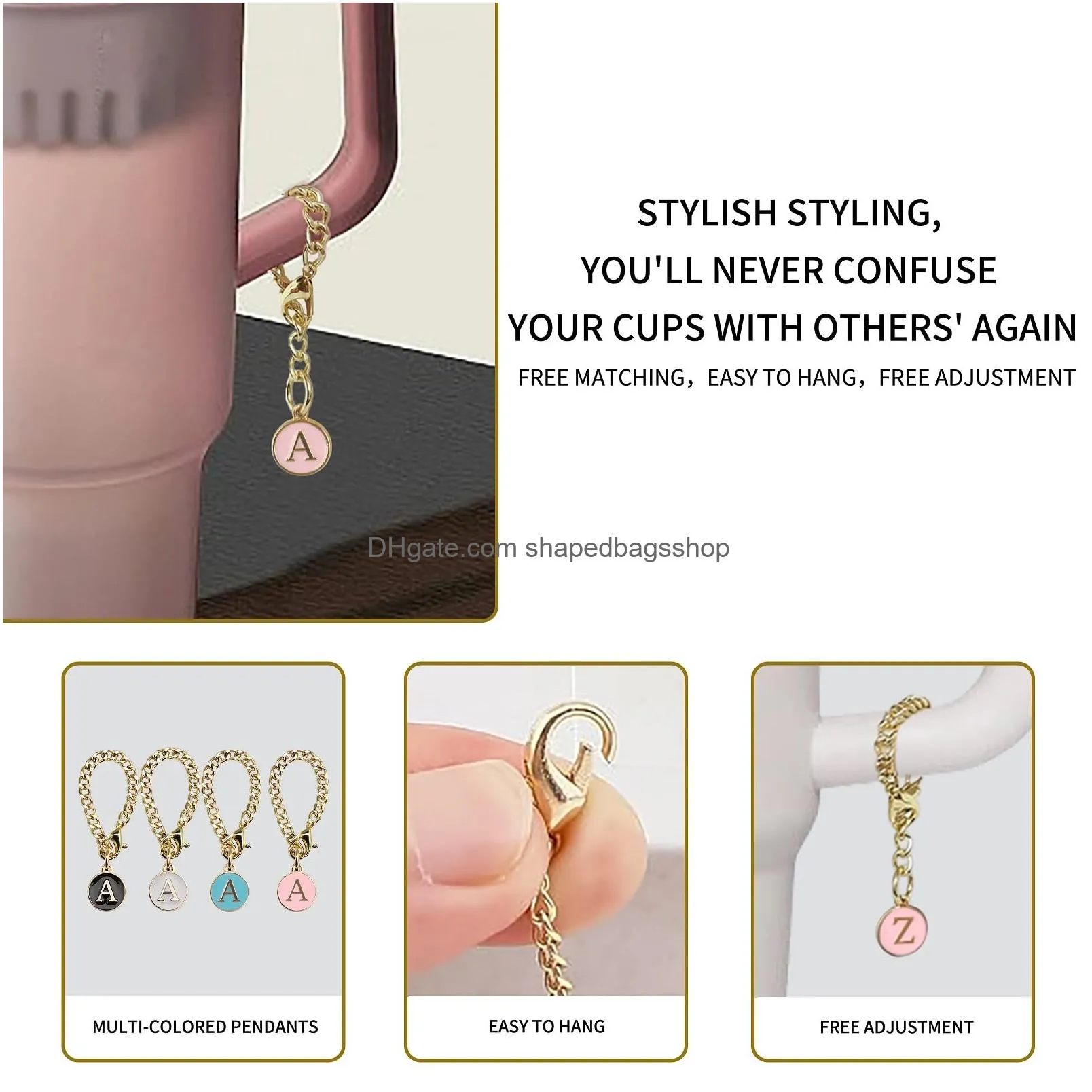 letter charm accessories for  cup initial charm name id personalized handle charm for modern tumbler suitable for all water cup handles identification letter pendant chain