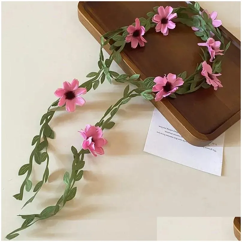 Hair Clips Daisies Flowers Green Leaf Rattan Headband For Women Sweet Summer Fashion Accessories Fairycore Hairwears Girls Gift