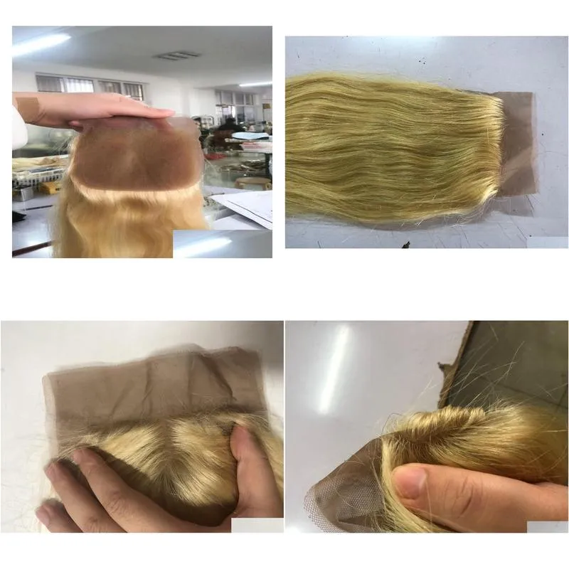 613 Blonde Human Hair Closure Silk top 4x4 Lace Closure virgin Brazilian Straight Pre Plucked5153204