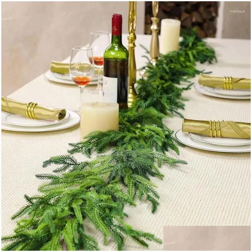 Decorative Flowers Pine Greenery Garland Artificial Christmas Tabletop Decoration Holiday Indoor Stairway Table Decor Wreath