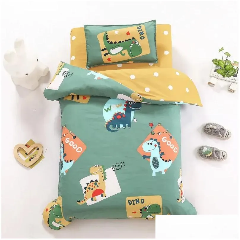 3pcsset Cartoon Cotton Bedding Set Crib Linen Kit Kindergarten Bed Sheet Pillowcase Duvet Cover Without Filler CP27 240325