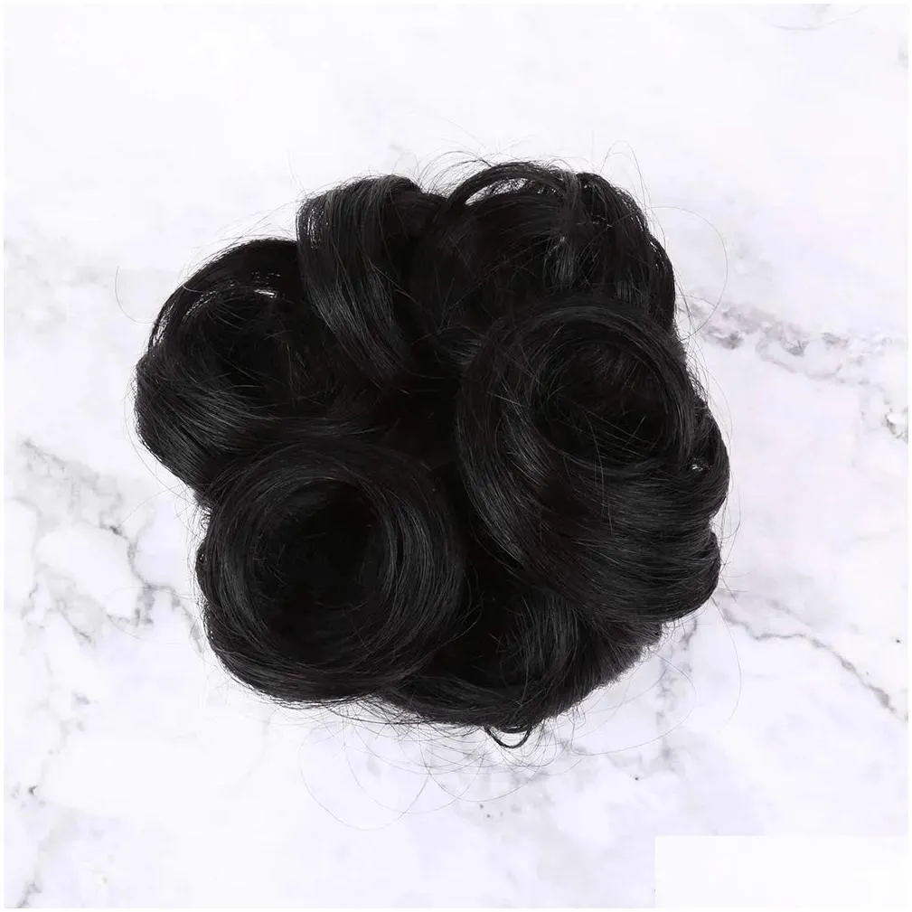 Real Human Hair Scrunchie Bun Up Do Hair Pieces Wavy Curly or Messy Ponytail Extension Natural Color 4 8 27 30 60 613 Silver Grey