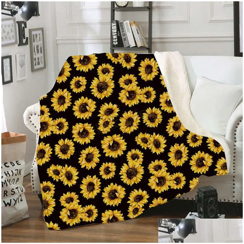 Sherpa Blanket 150130cm sunflower floral striled leopard 3D Printed Kids Winter Plush Shawl Couch sofa throw Fleece Wrap