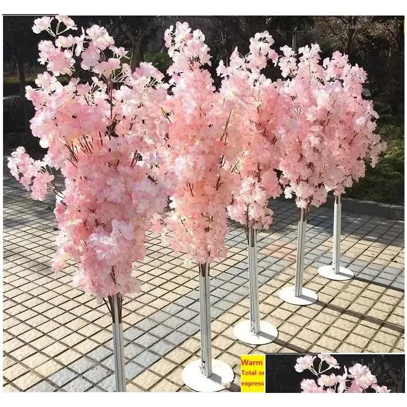 Decorative Flowers & Wreaths Wedding Decoration 5Ft Tall 10 Piecelot Slik Artificial Cherry Blossom Tree Roman Column Road Drop Delive Dh4Fk