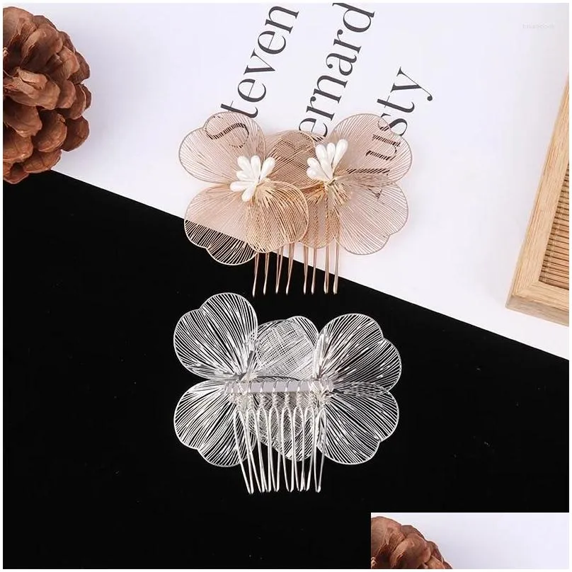 Hair Clips Vintage Elegant Flowers Comb Handmade Metal Floral Hairpin Side For Wedding Headwear Bridal Accessories