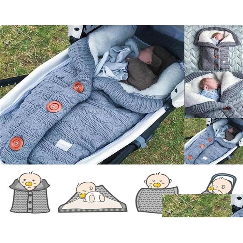Newborn Baby Winter Warm Sleeping Bags Infant Button Knit Swaddle Wrap Swaddling Stroller Wrap Toddler Blanket Sleeping
