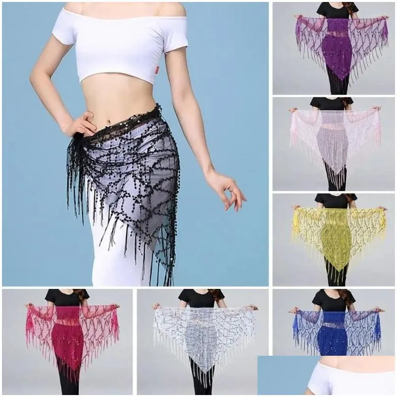 Stage Wear Women Show Costumes Sequins Dancer Skirt Hip Scarf Belly Dance Belt Waist Chain