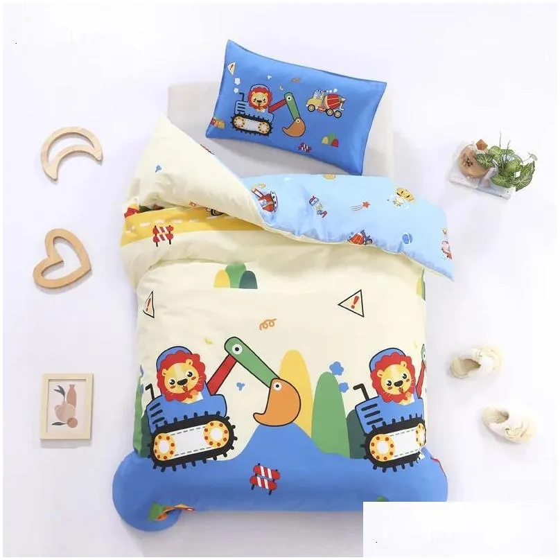 3pcsset Cartoon Cotton Bedding Set Crib Linen Kit Kindergarten Bed Sheet Pillowcase Duvet Cover Without Filler CP27 240325