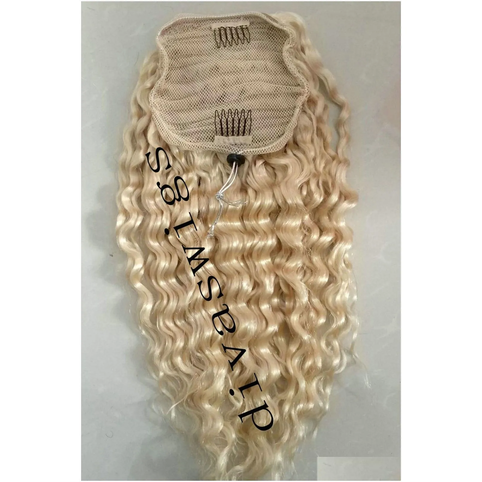 Beyonce ponytail hairstyle deep curly draw string extens raw virgin wraps pony tail hair piece 613 ponytail 100g120g140g7339535