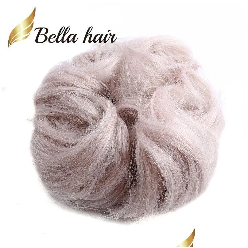 Real Human Hair Scrunchie Bun Up Do Hair Pieces Wavy Curly or Messy Ponytail Extension Natural Color 4 8 27 30 60 613 Silver Grey