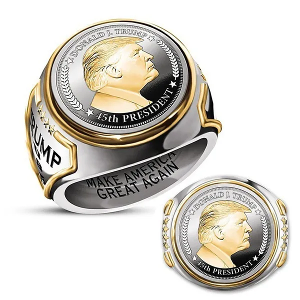 Trump Statue Commemorative Rings Men Coin High Jewelry Party Supporter Punk Jewelry Gift