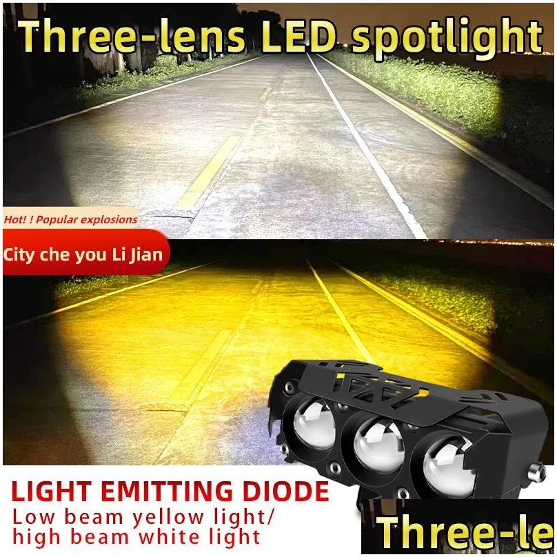 Motorcycle Three-eye Spotlight Electric Car Light Led Strong Light Battery Car Modified Integrated Paving Laser Headlight Far and Near Integrated