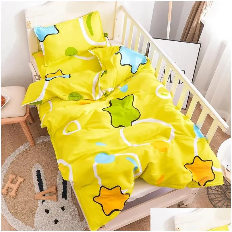 3pcs Kindergarten Duvet Cover Crib Linen Kit Children Cartoon Animal Bedding Set Without Filler Boy Girl Pure Cotton Pillowcase 240328