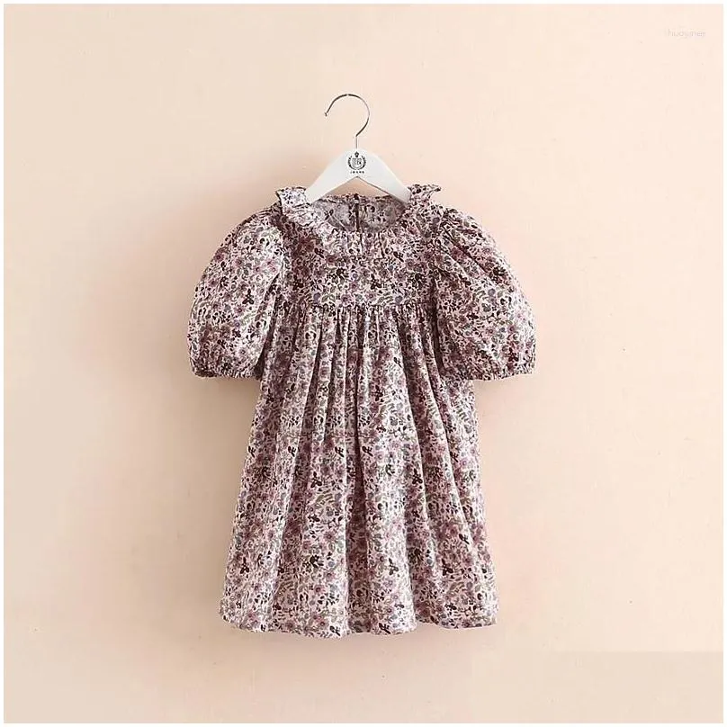 Girl Dresses 2024 Summer Girls Fashion 2-12 Years Children Clothing Baby Cotton Loose Short Sleeve Floral Flower Tops For Kids