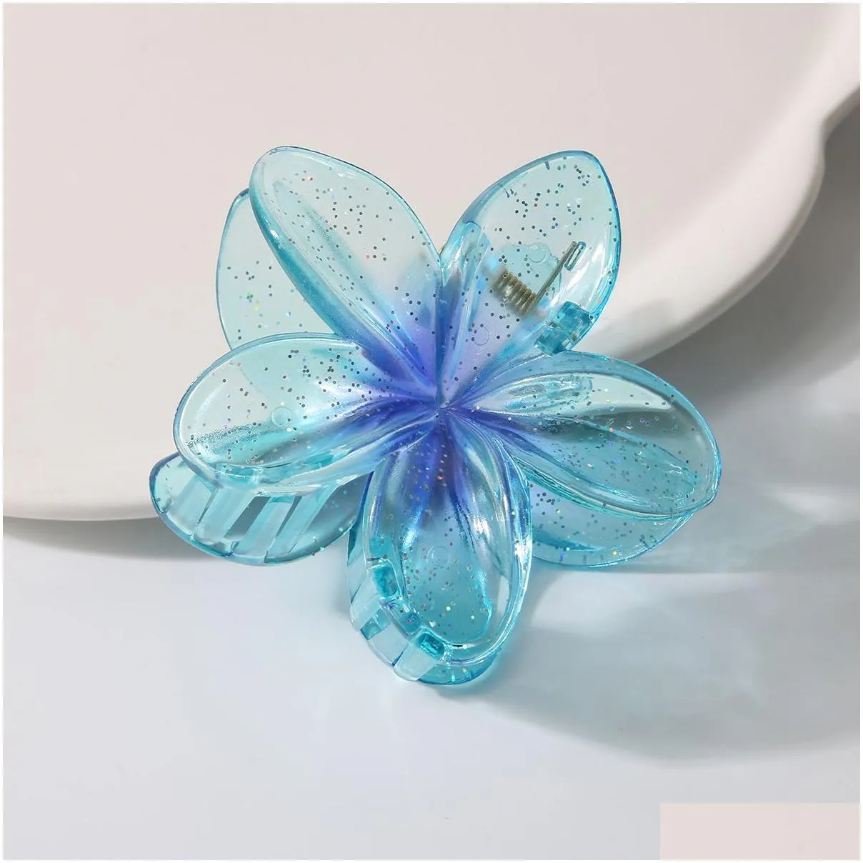 Transparent Glitter 8cm Large Size Flower Hairclips Fashion Flower Claw Clip for Women Girls Clamps Crab Headband Hair Accessories 016